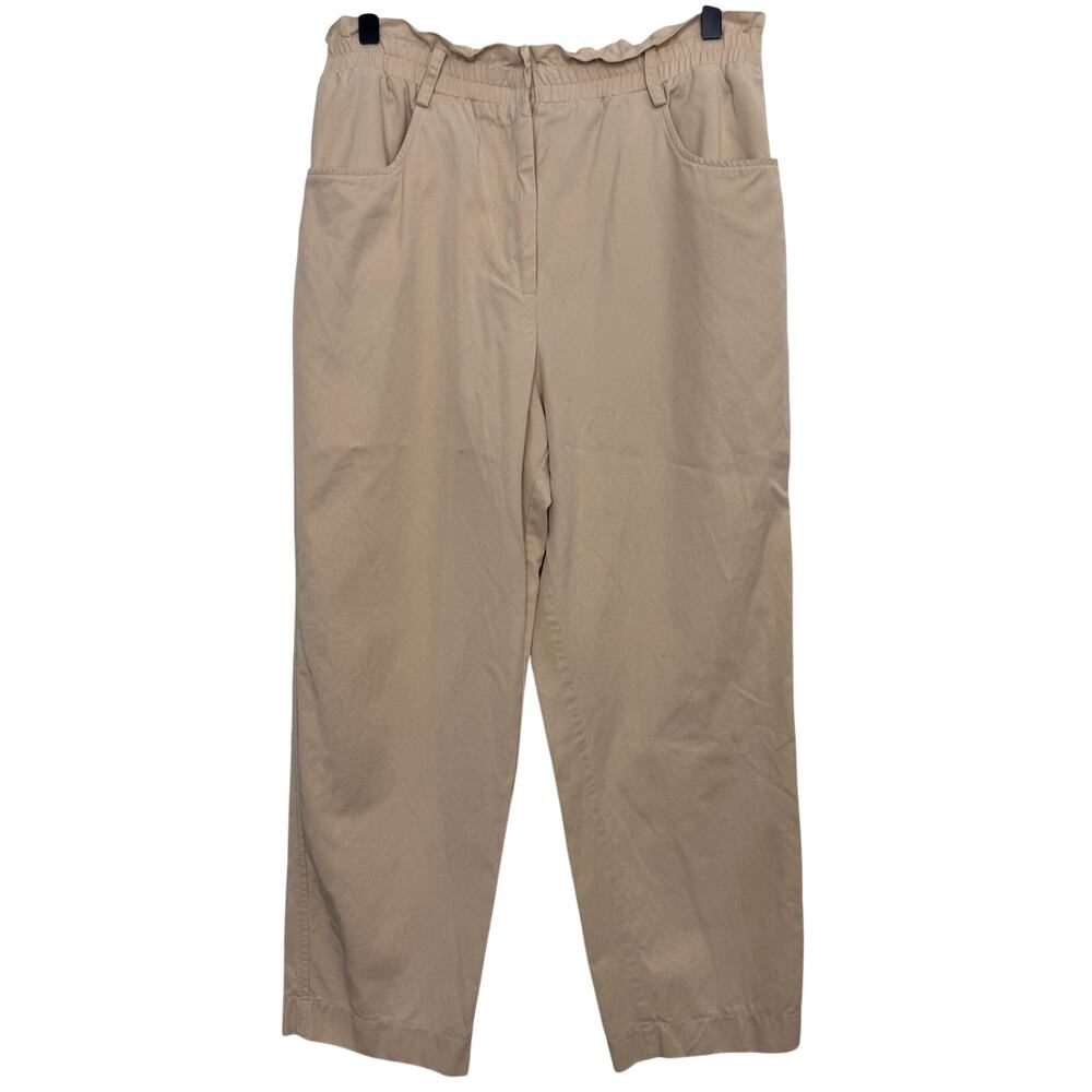 Zara Beige High Rise Straight Leg Crop Ruffle Waist Pants Trousers Size Medium